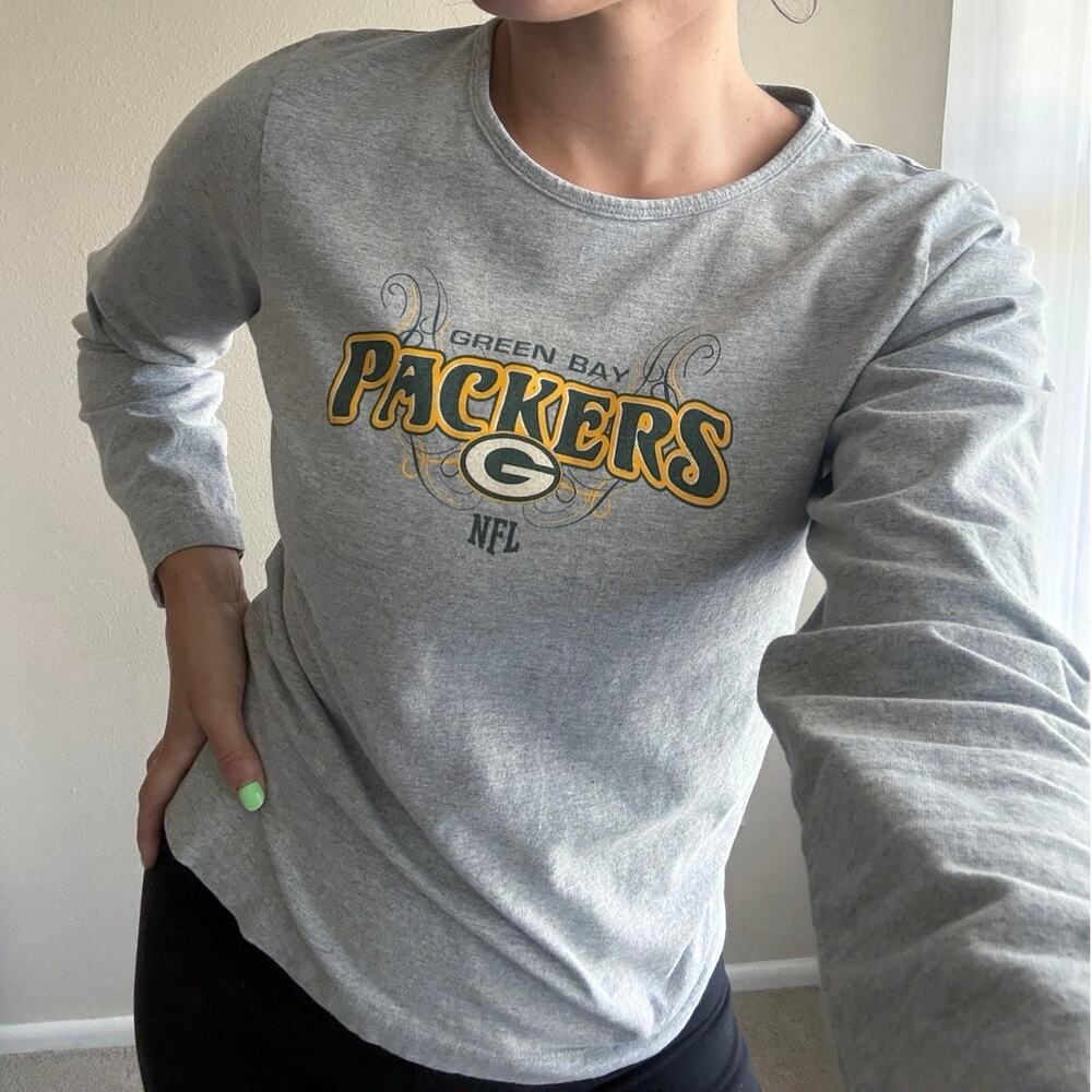 Green Bay Packers NFL y2k Gray sparkle Longsleeve Tee sporty tailgate football